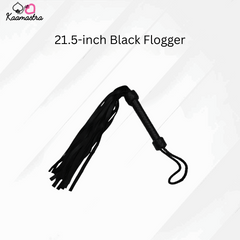 Black flogger with 21.5-inch length on a white background, branded as Kaamastra.