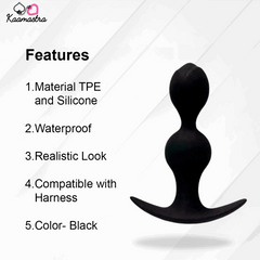 Kaamastra Black Silicone Double Bead Anal Plug - Dual-bead design for progressive pleasure