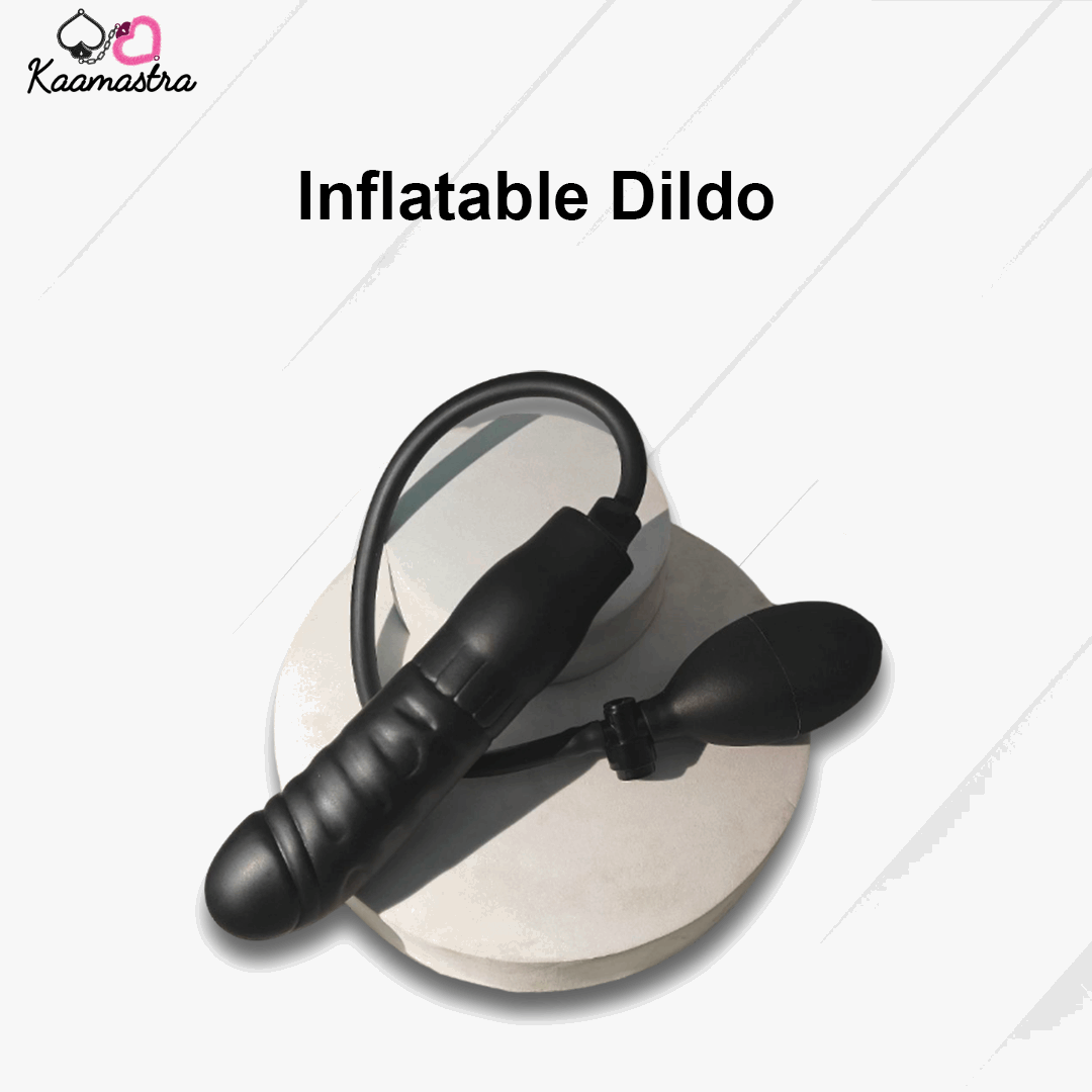 Inflatable dildo with 'Kaamastra' branding on a white background