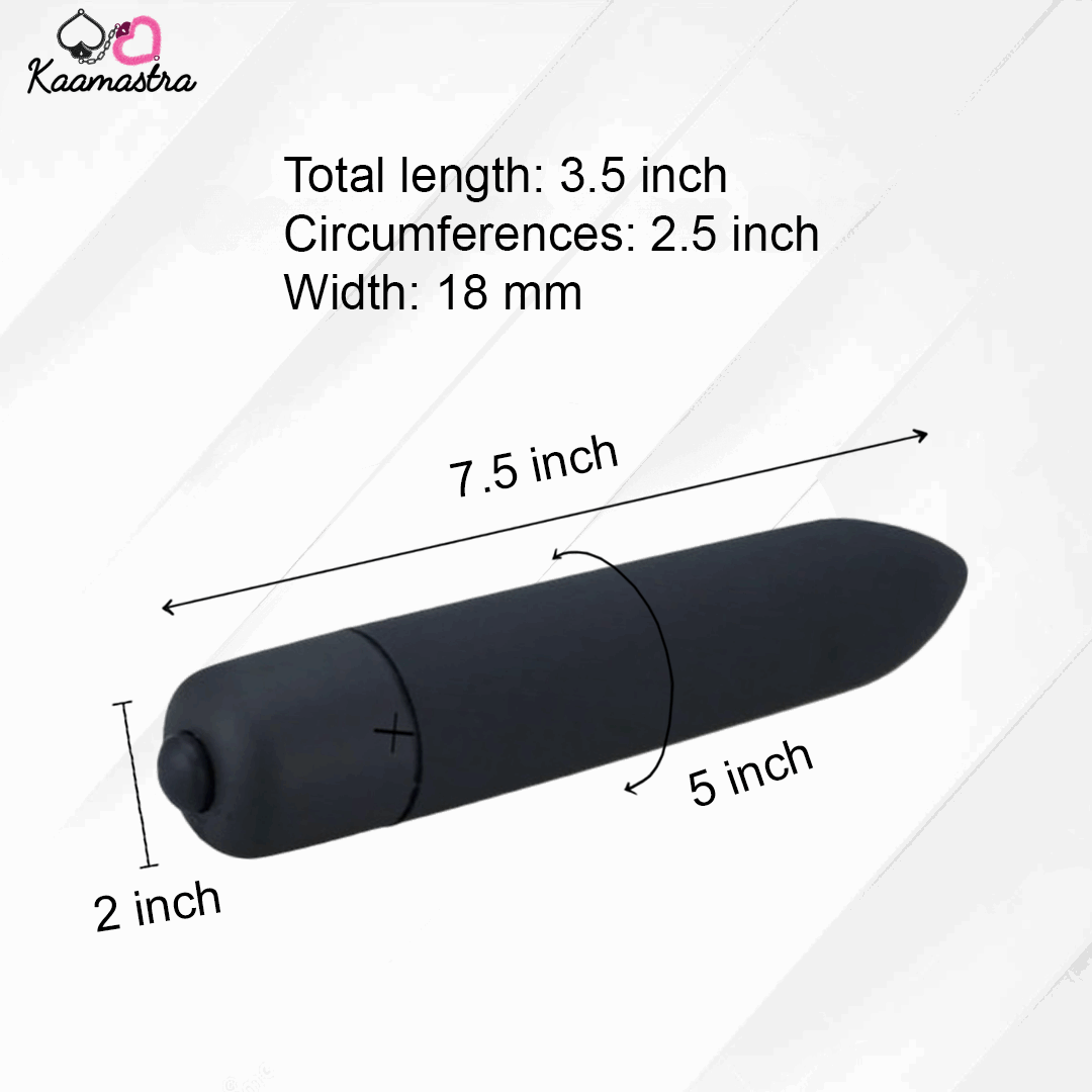 Size comparison of mini bullet vibrator - 3.5 inches long, 2.5 inches circumference