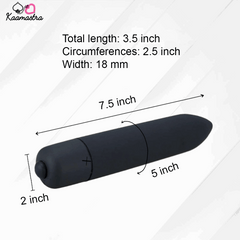 Size comparison of mini bullet vibrator - 3.5 inches long, 2.5 inches circumference