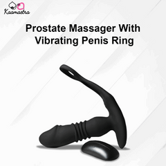 Kaamastra dual-action vibrating prostate massager with penis ring shown on a black background.

