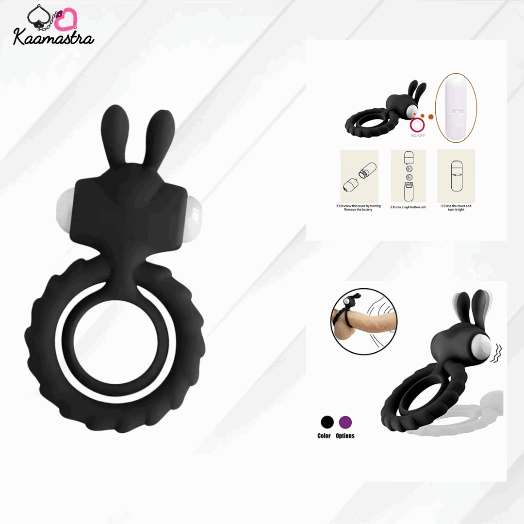 Kaamastra rabbit-style vibrating penis ring with dual silicone loops