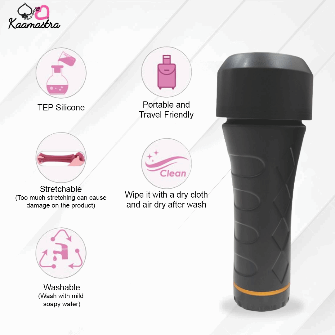 Black silicone sleeve with features listed on a white background