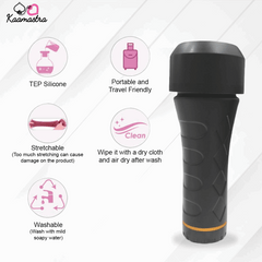 Black silicone sleeve with features listed on a white background