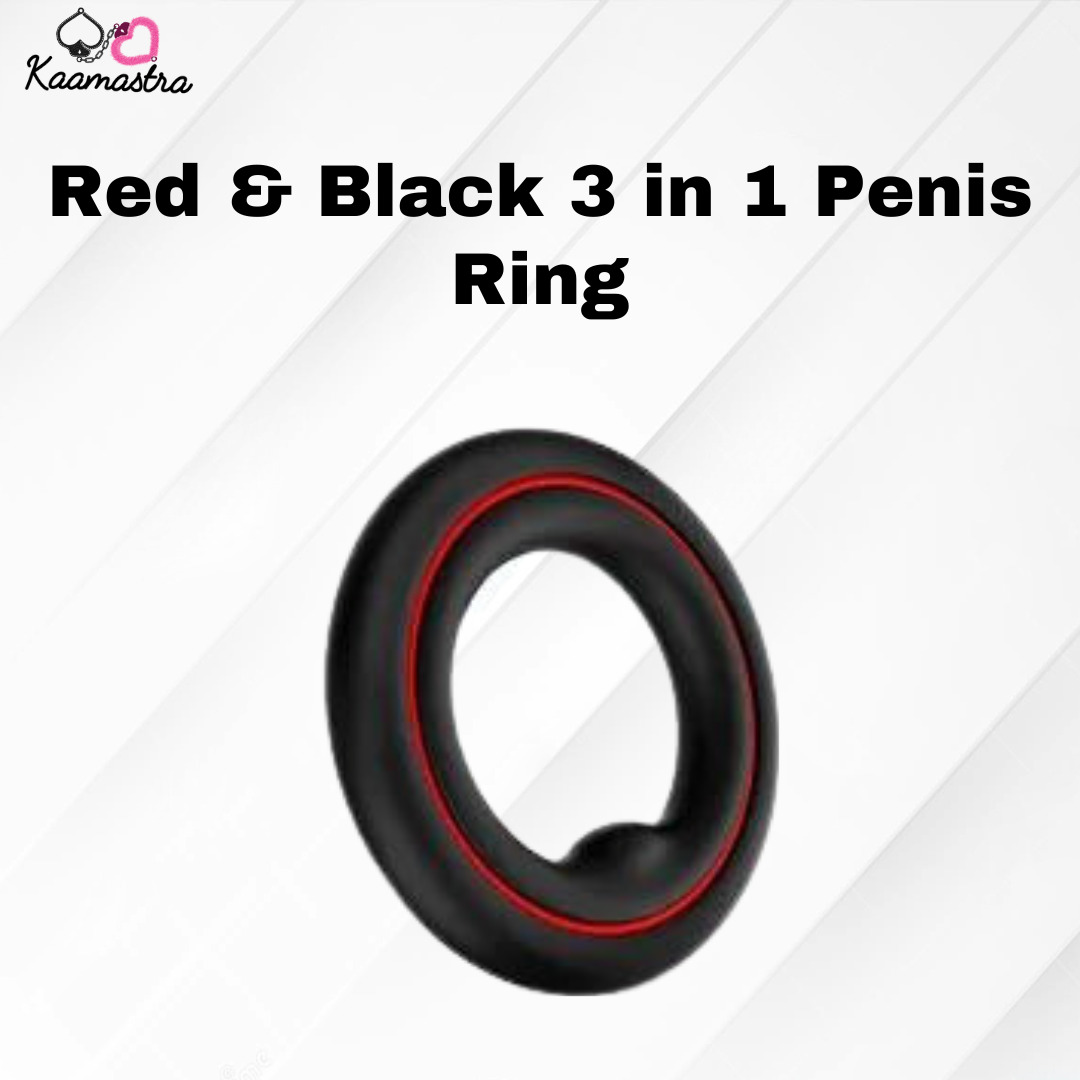 Kaamastra 3-in-1 Penis Ring Set – Red & Black Silicone Rings