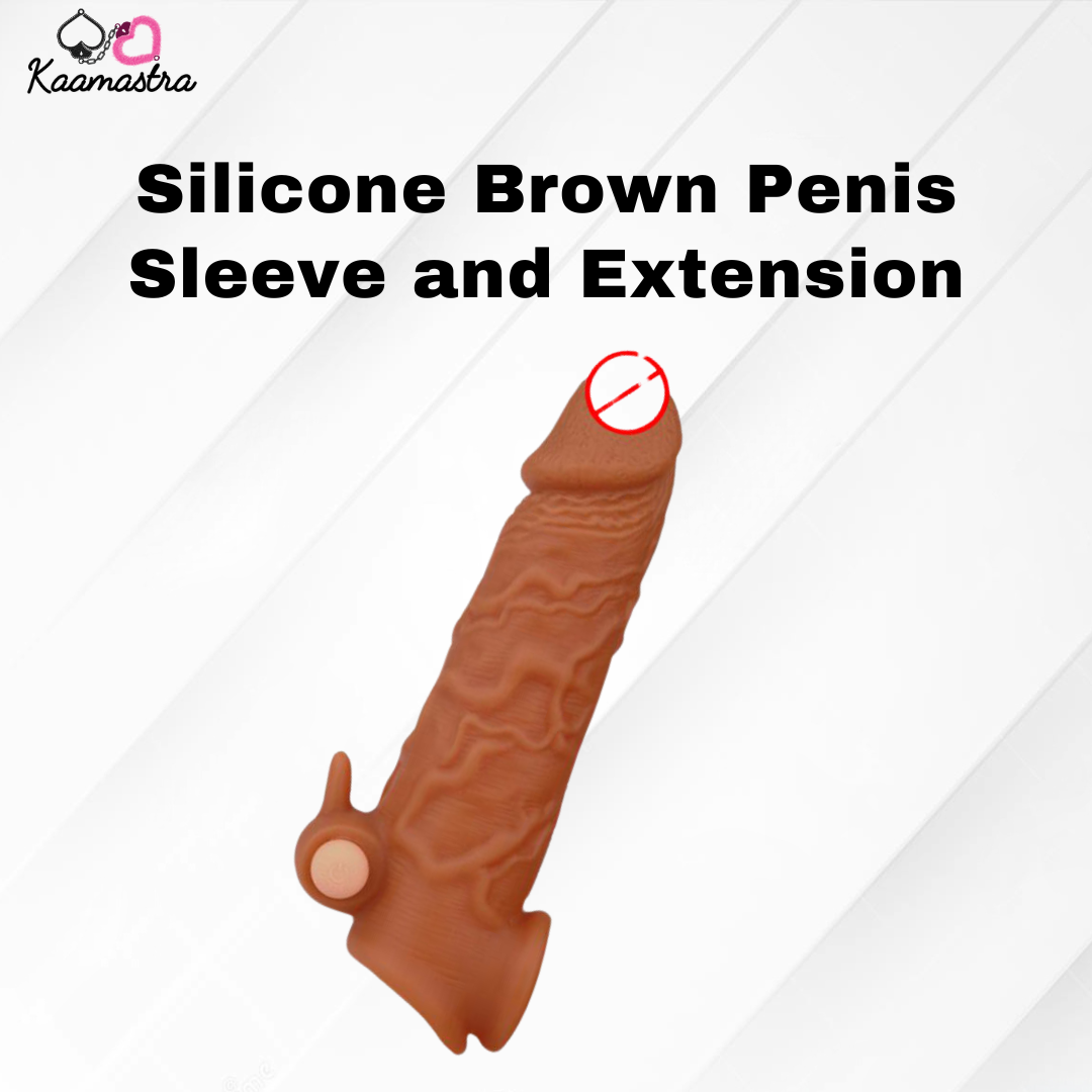 Brown silicone penis sleeve and extension by Kaanastha for size enhancement and pleasure