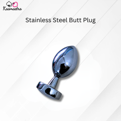 Stainless Steel Butt Plug on a white background with Kaamastra branding.