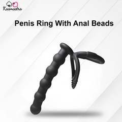 Black penis ring with anal beads on a white background
