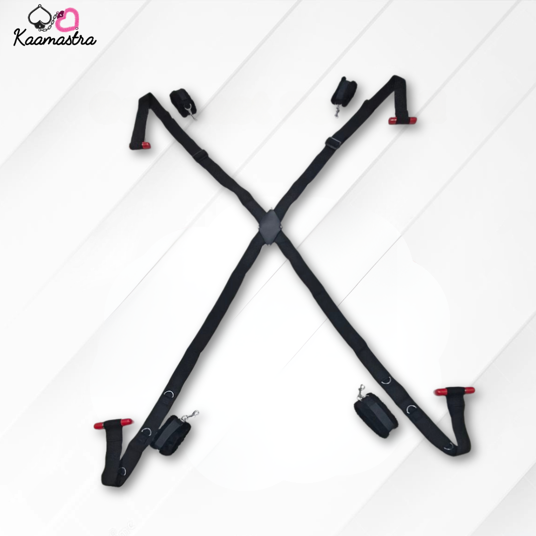Black and red adjustable stand on a white background with 'Kaamastra' branding.