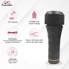 Black silicone sleeve with features listed on a white background