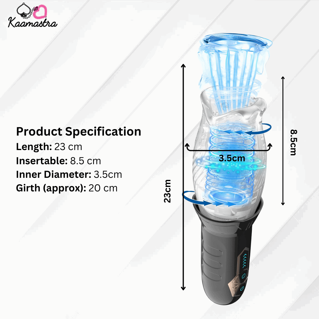 Product specs: 23cm length, 8.5cm insertable automatic stroker with 20cm girth