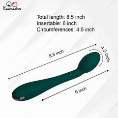Dimensions of Kaamastra vibrator showing 8.5-inch length and 6-inch insertable length