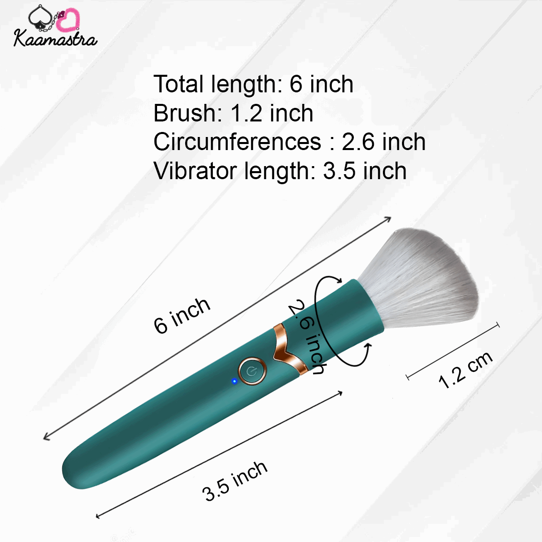 Dimensions diagram for the Kaamastra vibrating makeup brush showing a total length of 6 inches