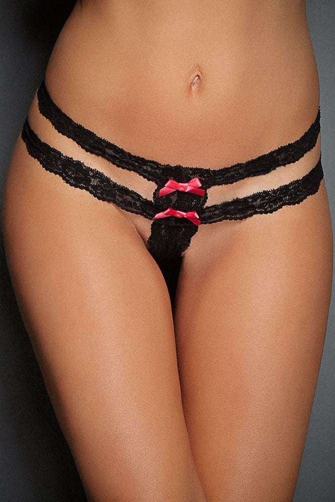 Lace Straps Satin Bow Naughty Knicker