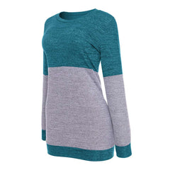 Blue And Grey Round Neck Full Sleeve Top