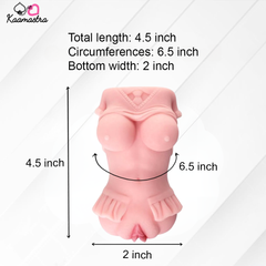Close-up of Kaamastra Mini Masturbator showing 4.5-inch length and 6.5-inch circumference