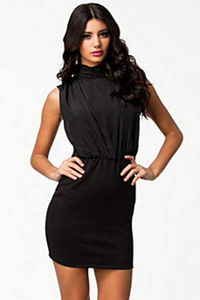 Kaamastra Black Polyester Halter Neck Short Dress for Women