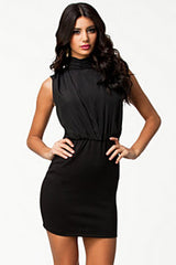 Kaamastra Black Polyester Halter Neck Short Dress for Women