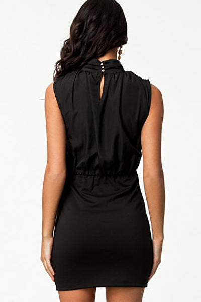 Kaamastra Black Polyester Halter Neck Short Dress for Women