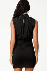 Kaamastra Black Polyester Halter Neck Short Dress for Women
