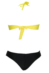 Kaamastra Pink Yellow & Black Strappy Bikini Set