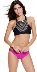 Kaamastra Black and Pink Boho Tribal Print Bikini Set