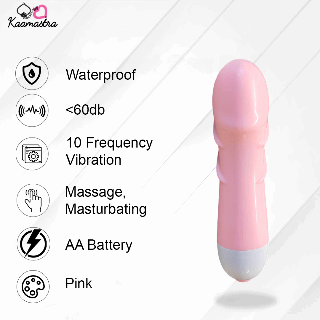 Kaamastra Mini Wand Vibrator - Waterproof, 10-speed pink vibrator with AA battery