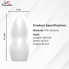 Product specs for Pearl Masturbation Cup - 7.2-inch length, TPE silicone, compact 3-inch design.