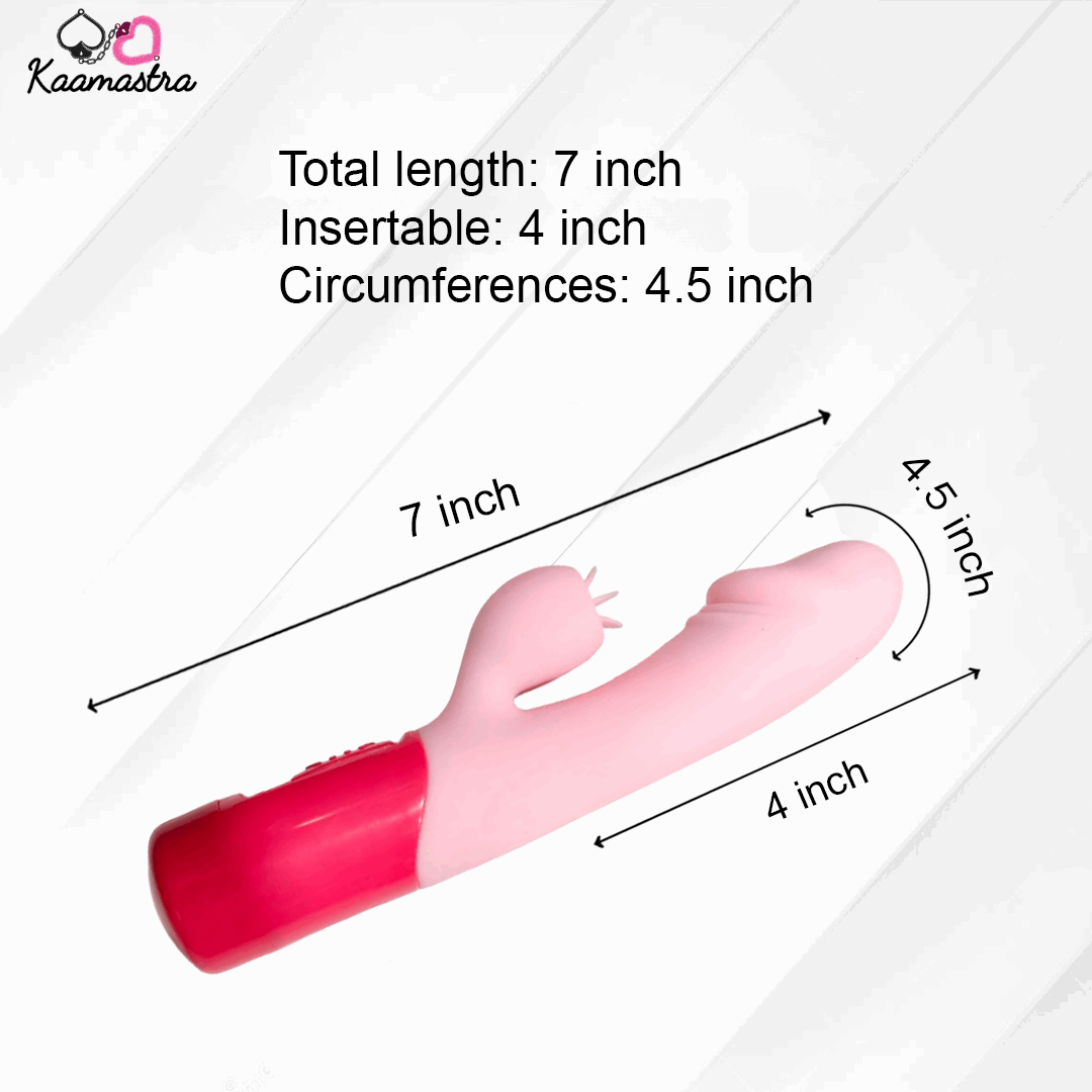 7-inch pink G-spot vibrator with 4-inch insertable length and 4.5-inch circumference
