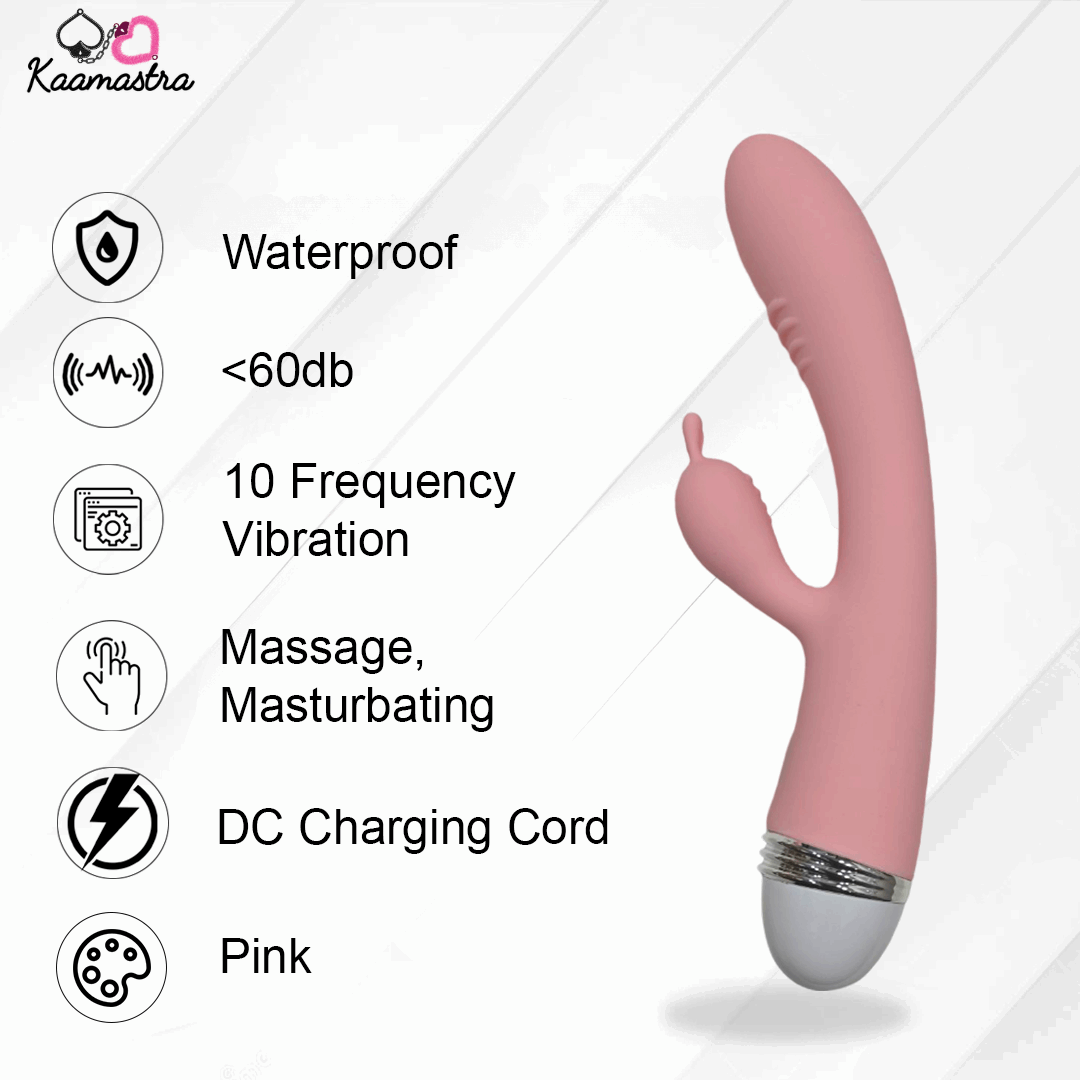 Waterproof pink rabbit vibrator with quiet operation (<60db) and USB charging – 10 frequency settings