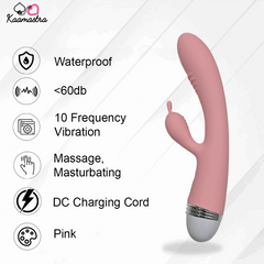 Waterproof pink rabbit vibrator with quiet operation (<60db) and USB charging – 10 frequency settings