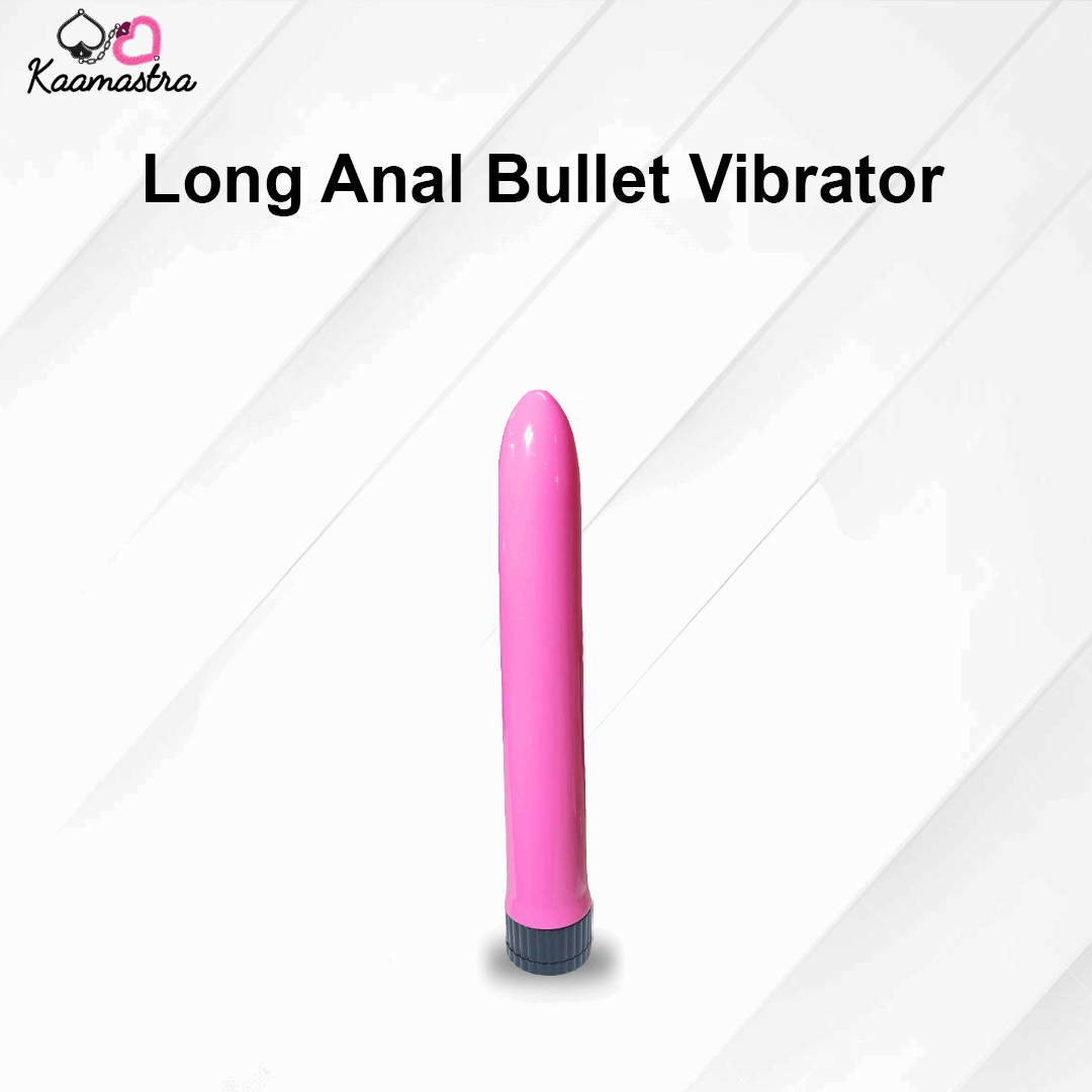 Pink long anal bullet vibrator on a white background with 'Kaamastra' branding.