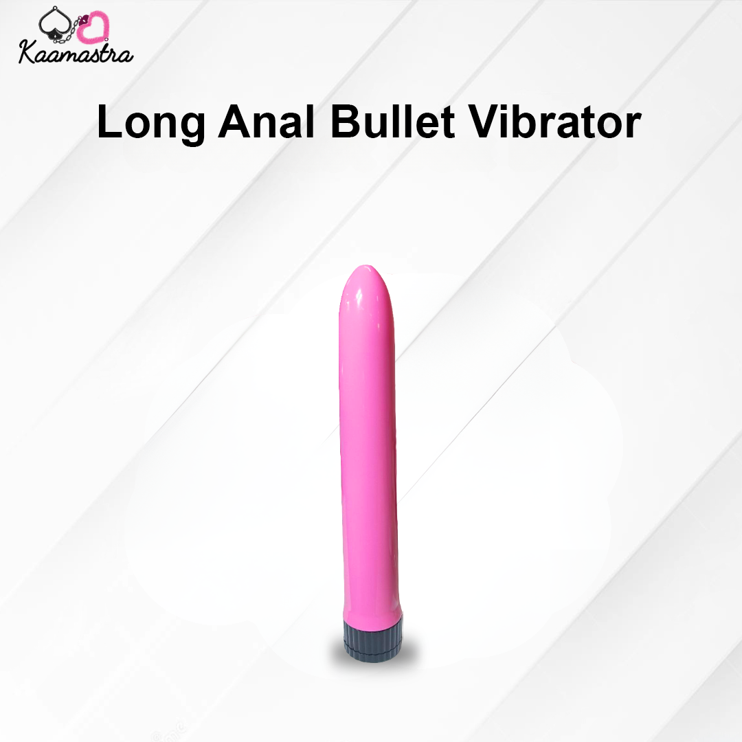 Pink long anal bullet vibrator on a white background with 'Kaamastra' branding.