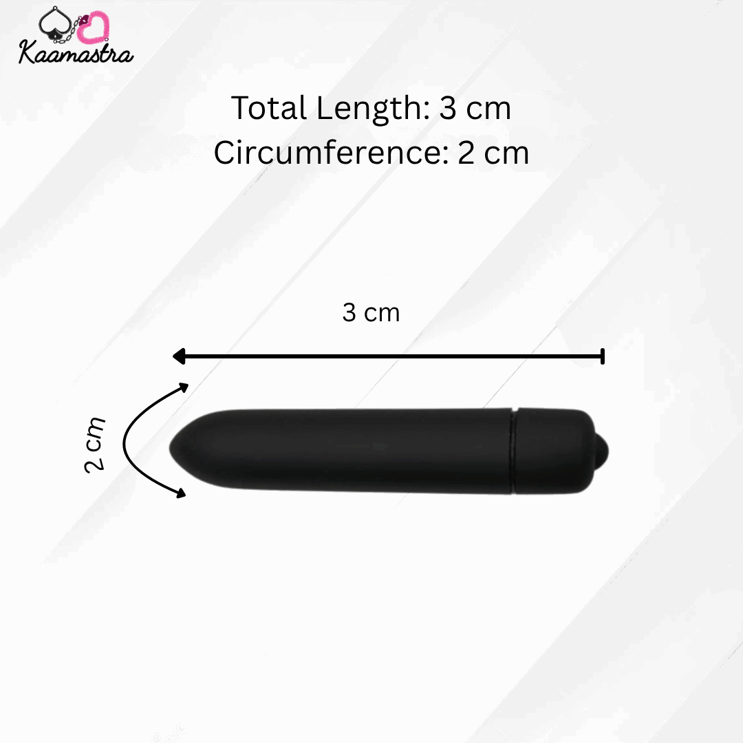 Black cylindrical object with measurements on a white background