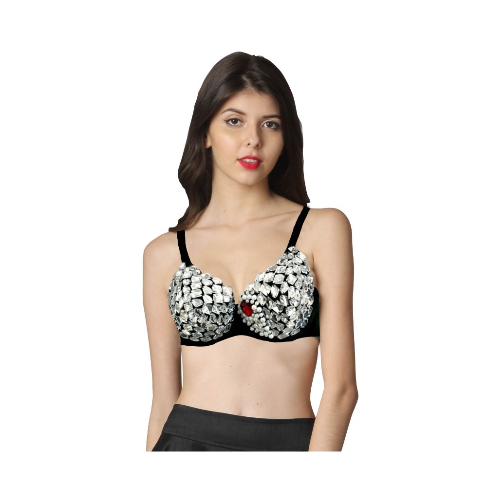 Kaamastra Women Rhinestone with Red Crystal And Pearl Bra