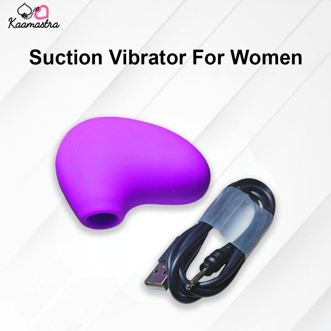 Purple suction vibrator for women with a cable on a white background, branded as Kaamastra.