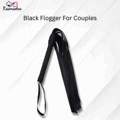 Kaamastra black flogger for couples, shown with multiple falls and a handle