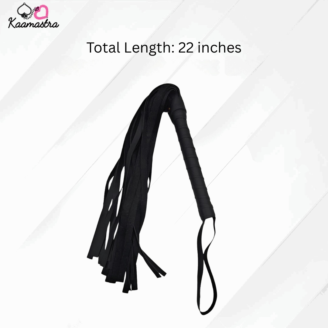 Length dimension graphic for the Kaamastra black flogger, showing 22-inch total length