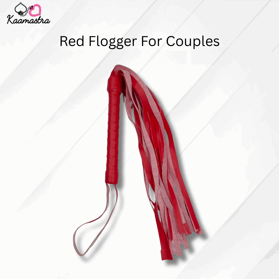 Kaamastra red flogger for couples, displayed to show the falls and handle
