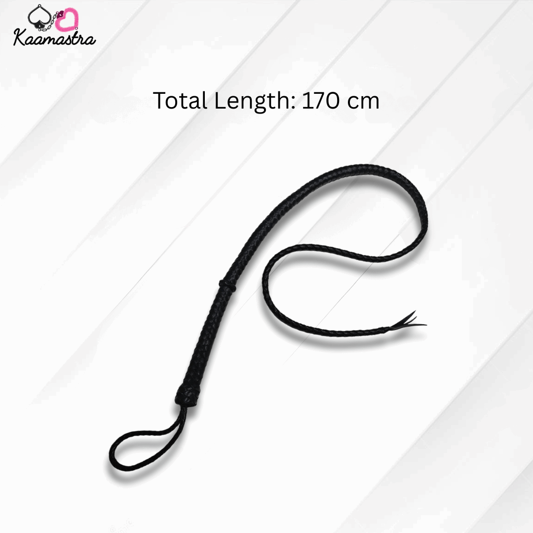 Black dog leash with total length of 170 cm on a white background, branded 'Kaamastra'.
