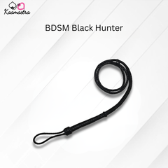 Black leash labeled 'BDSM Black Hunter' on a white background with 'Kaamastra' branding.