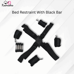 Black bed restraint set with black bar on a white background, branded 'Kaamastra'.