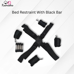 Black bed restraint set with black bar on a white background, branded 'Kaamastra'.
