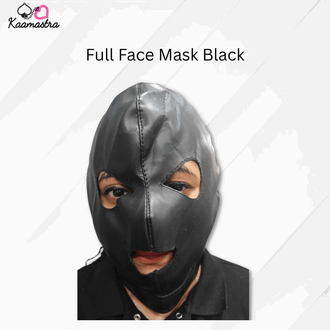Black full-face mask on a white background with 'Kaamastra' branding.