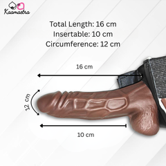 Measurement chart of a brown product with dimensions labeled, featuring the brand 'Kaamastra'.