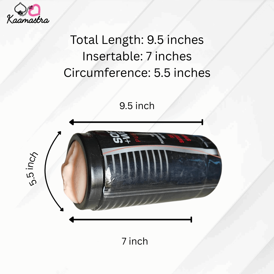 Measurement chart for a cylindrical product with dimensions labeled, featuring the brand 'Kaamastra'.