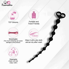 Black silicone beaded product with Kaamastra branding and features on a white background