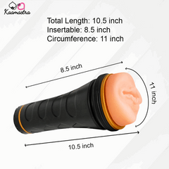 Measurement chart of a cylindrical product with dimensions labeled, featuring the brand 'Kaamastra'.