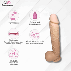 Beige silicone product with Kaamastra branding and features on a white background